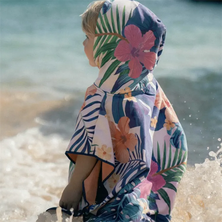 Mantel Pantai Bertudung Anak-anak, Pakaian Pantai Bertudung Cetak Digital Bertudung Pendingin Ramah Kulit untuk Musim Panas