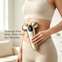 Masseur corporel portable à double tête, couleur or champagne, vibration chauffante 40°C, têtes facettées, rechargeable par USB, 155g