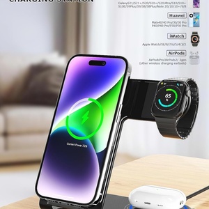 แท่นชาร์จไร้สายแม่เหล็ก 4-in-1 พรีเมียม 7.5 วัตต์ รองรับ QC3.0 ชาร์จเร็ว สำหรับโทรศัพท์ หูฟัง นาฬิกา พอร์ต 5V/2A มาตรฐาน EU - Product Image 2