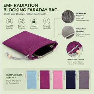 Pochette de téléphone personnalisée en acier inoxydable avec doublure en fibre argentée, cordon de serrage, sac anti-ondes EMF Faraday pour femmes enceintes - Product Image 2
