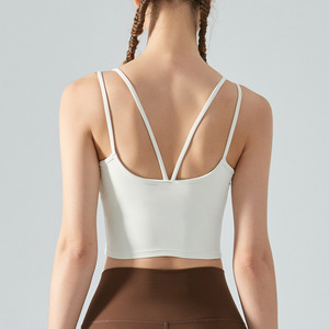 Débardeur de yoga pour femme à double bretelle fine et dos croisé, avec soutien-gorge de sport rembourré à col en U, faible maintien, sans manches, pour Pilates et entraînement - Product Image 1