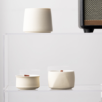 Ventes en gros de pots à bougies en céramique à mèche en bois, marque privée, blanc mat, noir, différentes capacités, pots à bougies vides
