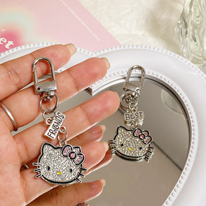 Thiết kế thời trang đầy đủ của Rhinestone Bow Hola Kitty Mặt dây chuyền Keychain dễ thương cô gái màu hồng pha lê Hello KT Keychain - Product Image 2
