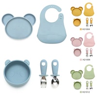 Ensemble d'alimentation pour bébé antidérapant ODM avec ventouse, bol, assiette, tasse à bec, bavoir et cuillère en silicone pour enfants