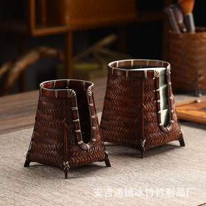 Portavasos de Ratán Tejido a Mano, Forma Poligonal, Tipo Vertical, Accesorios para la Ceremonia del Té - Product Image 1