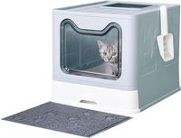 Bac à litière pour chat PAKEWAY, design ouvert, anti-éclaboussures et anti-fuites, bord haut, inodore, installation facile, pliable, en plastique, 20L, avec couvercle