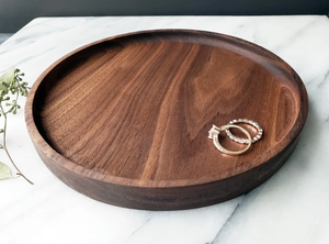 Shallow <span class=keywords><strong>Circle</strong></span> Black Walnut Runde Holz tablett für Küche Aufbewahrung ständer für Tisch Tee Servieren - Product Image 5