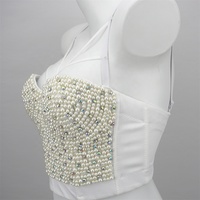 Crop top bustier push-up pour femme en jersey avec perles et strass