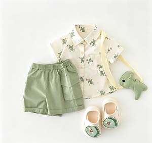 Ensemble deux pièces décontracté été 2026 pour garçons, en softshell à manches courtes, motif dessin animé - Ensemble <span class=keywords><strong>mini</strong></span>-dinosaures entièrement imprimé pour bébés et tout-petits - Product Image 2