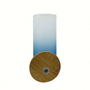 Bouteille d'eau en verre en forme de canette de bière 18 oz, gobelet vierge pour sublimation, gobelet givré 18 oz, bocal Mason avec couvercle en bambou et paille - Product Image 3