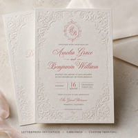 Suite d'invitations de mariage de luxe personnalisées, avec cadre victorien orné et impression typographique