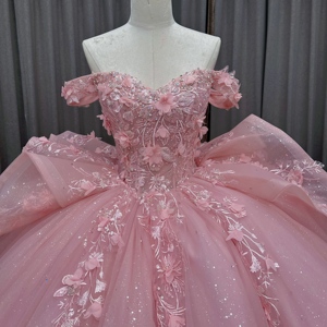 Vestido de Novia Estilo Quinceañera Los Ángeles Escote Corazón Color Rosa Caramelo Natural con Cuentas y Apliques de Encaje Hasta el Suelo - Product Image 5