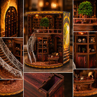 Kit de bibliothèque magique en bois FSC à monter soi-même, puzzle 3D, maison de poupée miniature, éclairage LED, insert pour étagère à livres, logo personnalisé, vente en gros