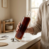 Bouteille en verre transparente mate de luxe, droite, 500/700/750 ml, avec bouchon en liège pour gin, vin de fruits, logo personnalisé