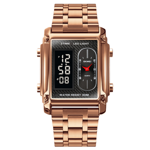 Reloj Digital Skmei 1868 para Hombre, Estilo Estudiantil, Pantalla Dual Cuadrada, Resistente al Agua, Correa de Acero y Cuero, Reloj de Pulsera - Product Image 1