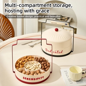 Plateau à collation à 4 compartiments, double/simple couche, empilable, avec couvercle, pour bonbons, noix, apéritifs et snacks - Product Image 1