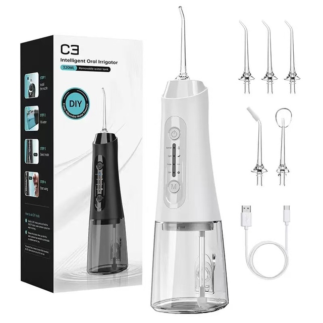 DIY Cordless Oral Irrigator 320ml Water Tank Removable Rechargeable Portable Travel 4 Modes Electric Flosser with 5 Nozzles
