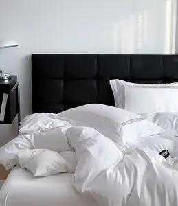 Hotel lujo 100% algodón 100S bordado Logo funda nórdica colección para el hogar tamaño Queen juego de cama juego de sábanas de cuatro piezas para cama