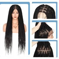 Perruque synthétique tressée à la main en dentelle complète pour tresses longues sans nœuds, idéale pour le quotidien et les fêtes
