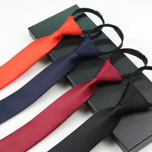 Best selling product 5cm/8cm polyester zip neckties plain red black lazy zipper ties for men