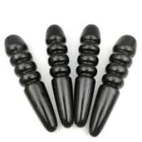 Bâton de massage en obsidienne noire naturelle, design multi-perles en forme de S, verre volcanique, outil de bien-être pour le corps et le visage
