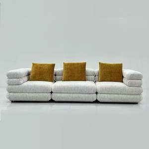 Sofá Modular Minimalista Italiano para Villa, Diseño Tofu-Block, Tapicería de Mezcla de Lino Color Avena, Configuración de Doble Cara, 2026, Uso Doméstico - Product Image 1