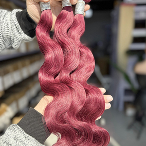 มัดผมมนุษย์ลอนบราซิลผมสีแดงเบอร์กันดีจัดการ2/3/4ชิ้นต่อผมมนุษย์แบบไม่เรกทอ - Product Image 3