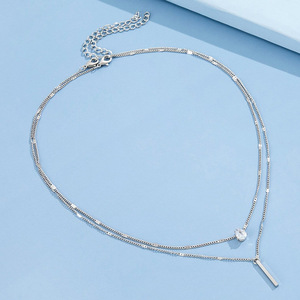 Rinhoo collane Vintage multistrato placcato oro argento impilato strass in metallo Bar goccia d'acqua ciondolo a cuore donna ragazza gioielli - Product Image 6