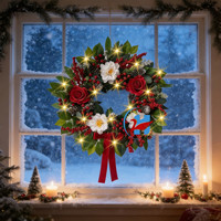 Rangkaian Bunga Natal Impor dengan Buah Berry, Ukuran 45cm-55cm, Model Berlampu, Gaya Meriah, Dekorasi Rumah