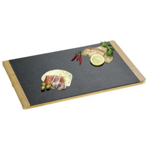 Plateau de service rectangulaire en ardoise KESPER avec bords en bambou pour fromages et charcuteries - Product Image 1
