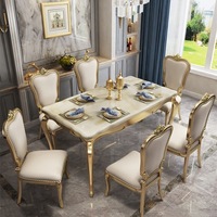 Table et chaises de salle à manger de luxe, style européen, en bois massif et marbre, parfaites pour les appartements, les hôtels et les villas
