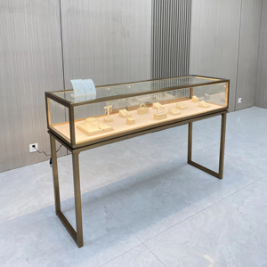 Customized LED Lighting <strong>Glass</strong> White Gold Jewelry <strong>Showcase</strong> For Shopping Mall Store <strong>Display</strong> Rack Kiosk - Product Image 2