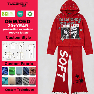 Conjunto Deportivo <span class=keywords><strong>de</strong></span> Dos Piezas para Hombre, Sudadera Corta con Cierre y Pedrería con Diseño Personalizado y Pantalones Deportivos Holgados - Product Image 3