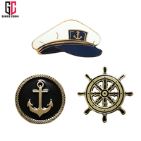 Badges métalliques sur mesure sur le thème nautique, broches émaillées avec motifs casquette de capitaine, ancre et gouvernail, épingles de revers – Fabrication depuis 12 ans