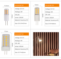 Ampoule LED G4 12V AC DC 2W, boîtier en céramique, 250LM, CRI>80, lampe LED G4 pour éclairage de placard