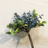 Bouquet de baies artificielles de haute qualité, bleuets et acacias, rouge et bleu, en mousse, toucher réaliste, pour mariage, Pâques, Noël, Thanksgiving