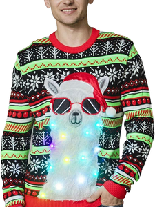 Pull tricoté à col droit et manches longues pour homme, tailles M-3XL, 100 % acrylique, motif dessin animé imprimé numériquement, anti-rétrécissement, poids du tissu 320g - Product Image 1