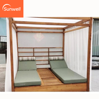 Ensemble de mobilier d'extérieur de style moderne et luxueux Lit de jour double en teck avec rideau Lit de jour cabane latérale pour piscine avec baldaquin