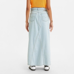 กระโปรงยีนส์แม็กซี่สั่งทำขายส่ง ผ้าฝ้าย 100% สีฟ้าอ่อนสไตล์วินเทจ ยีนส์ฟอก กระโปรงยีนส์ยาวลำลองสำหรับผู้หญิง - Product Image 5