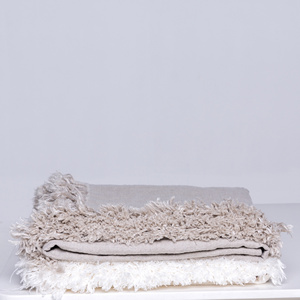 Manta tejida de <span class=keywords><strong>lino</strong></span> con borlas, doble capa, blanca, francesa, prelavada - Product Image 3