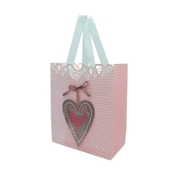 Sac cadeau personnalisé en papier à pois en forme de cœur fleur oiseau fleur rose avec poignées pour emballage Noël Saint-Valentin
