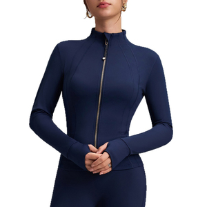 Veste de sport pour femme, sans couture, col montant, fermeture éclair dorée, séchage rapide, manches longues, pour la course et le yoga, stock USA - Product Image 1