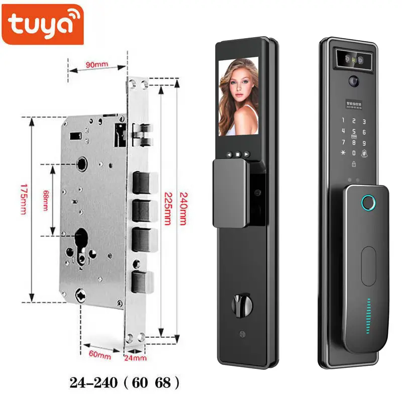 Tuya Wifi 3D Face Digital Electronic Smart Door Lock With Biometric Camera Fingerprint Smart Card Password Key Unlock