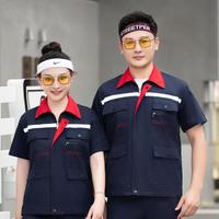 TN6264 Ensemble uniforme de travail à manches courtes pour hommes, commande en gros, tenue de travail industrielle, ensemble chemise et pantalon de travail de sécurité avec poches