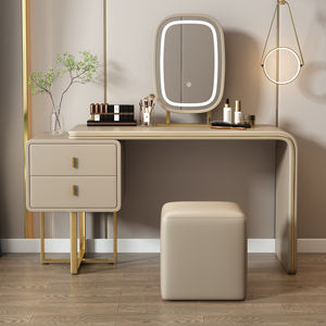 Ensemble de coiffeuse de luxe italienne en gros <span class=keywords><strong>avec</strong></span> miroir éclairé tactile et pouf en cuir pour villa et chambre à coucher - Product Image 1