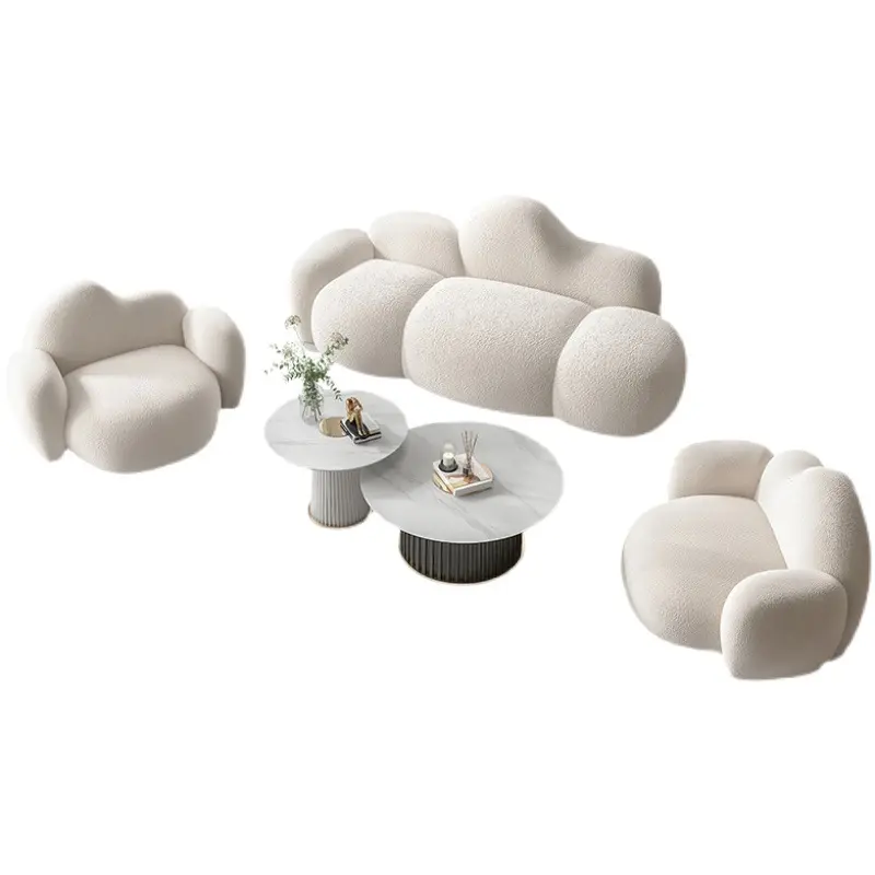 Nordic Stylish Cloud-Shape White Fabric Luxury Sofa Set with Coffee Table Creative Modern Home Living Room Furniture for Hotels