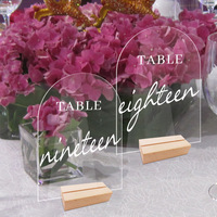 Plaques de numéros de table de mariage transparentes en forme d'arche avec base en bois DIY pour signalisation de place de banquet