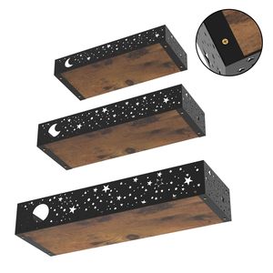 Moon and Stars <strong>Wall</strong> Shelves Black, Set of 3 Small Floating Shelves for <strong>Bedroom</strong> Living Room <strong>Wall</strong> <strong>Storage</strong> or Decor, Brown Board - Product Image 4