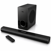 Système audio home cinéma immersif avec basses profondes, barre de son et caisson de basses combinés, alimentation 18V DC, HDMI, coaxial, AUX, Bluetooth sans fil