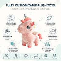 Peluche licorne rose douce Kawaii avec cornes arc-en-ciel, adorable animal en peluche ailé, idée cadeau d'anniversaire pour filles